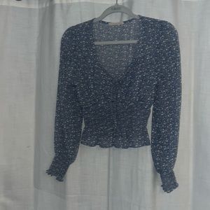 Blue and floral going out top